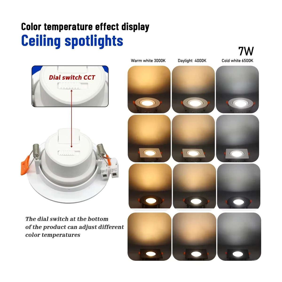 10 Stück Gatetop LED Einbaustrahler CCT Focos Spot Downlight in Weiß mit 3 wählbaren Farben aus Aluminium - Bild 4