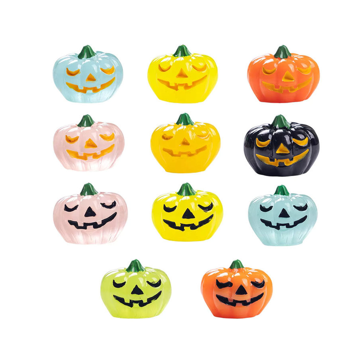 10 Stück Halloween Leuchtende Kürbis Ornamente aus Kunstharz in Mehrfarbig für deine Desktop Dekoration - Bild 5