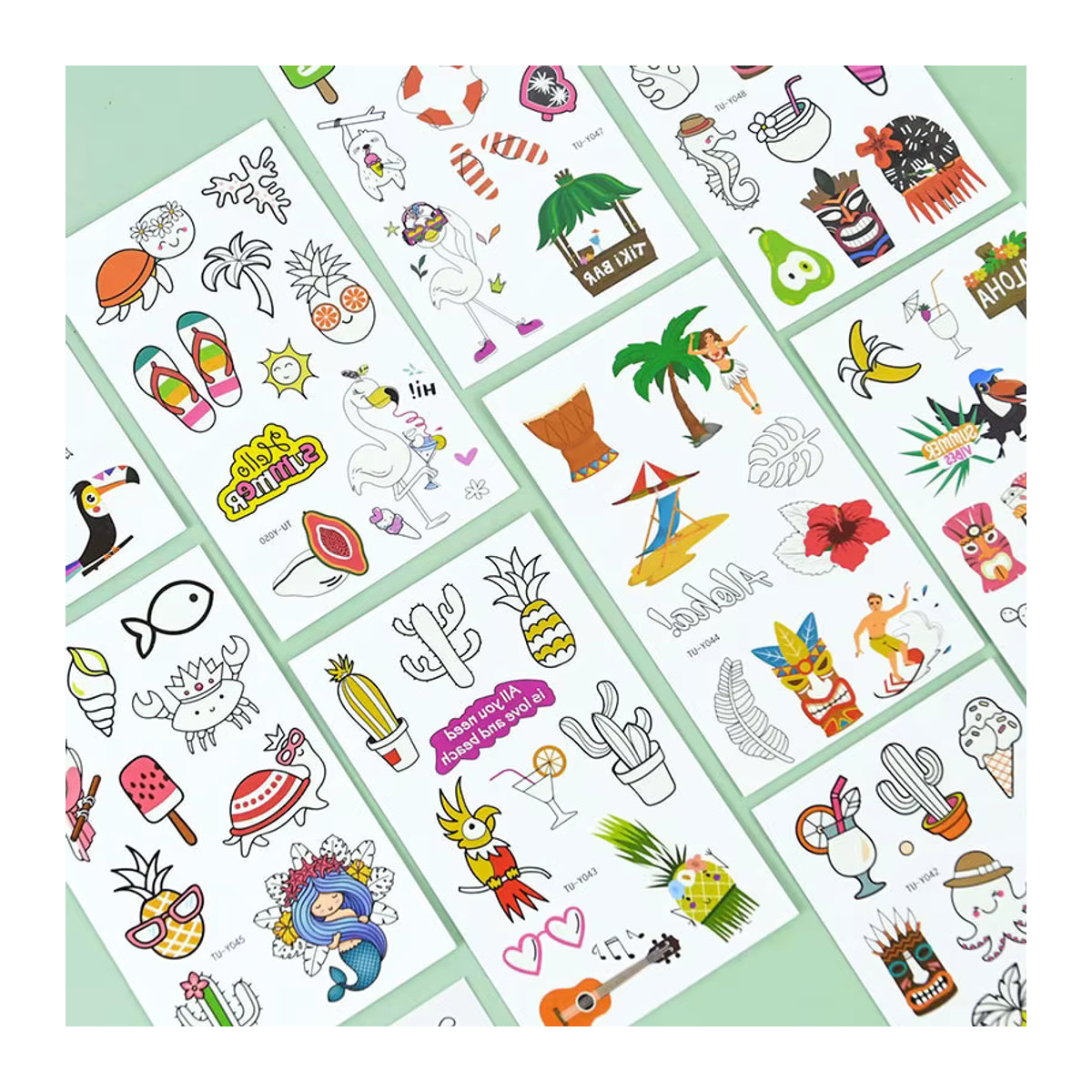 10 Stück hawaiianische Tattoo-Aufkleber mit Flamingo-Motiv, leuchtende Strandparty-Aufkleber für Aloha Luau und Geburtstagsdekoration, mehrfarbig - Bild 3