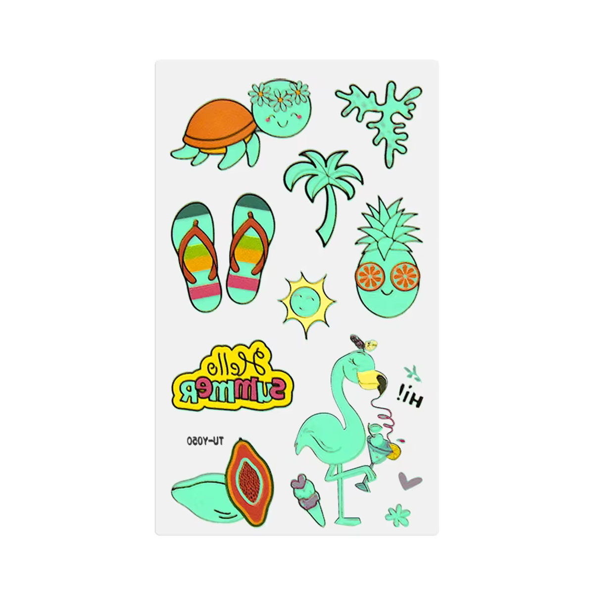 10 Stück hawaiianische Tattoo-Aufkleber mit Flamingo-Motiv, leuchtende Strandparty-Aufkleber für Aloha Luau und Geburtstagsdekoration, mehrfarbig - Bild 4