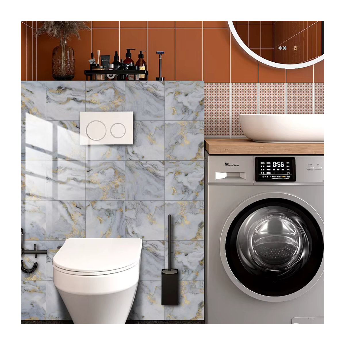 10 Stück HiMISS Fliesenaufkleber aus Kunststoff in Weiß, quadratisch mit abstraktem Glamour-Design, wasserdicht und ölbeständig für Küche und Badezimmer - Bild 5