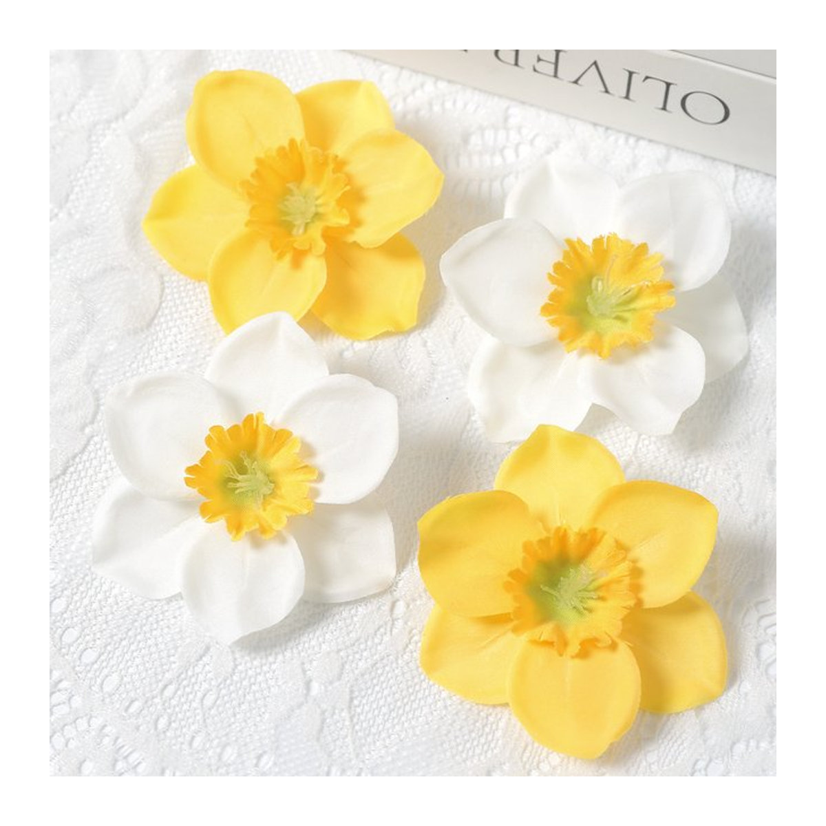 10 Stück künstliche Blumenköpfe in Weiß und Mehrfarbig für DIY-Dekoration, Textil, Durchmesser: 6 cm - Bild 1
