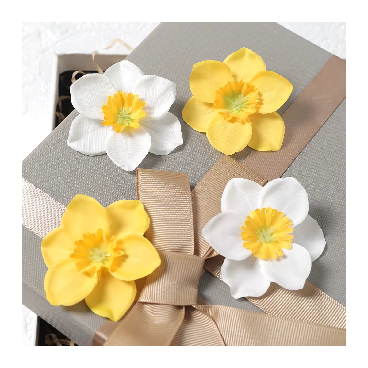 10 Stück künstliche Blumenköpfe in Weiß und Mehrfarbig für DIY-Dekoration, Textil, Durchmesser: 6 cm - Bild 2