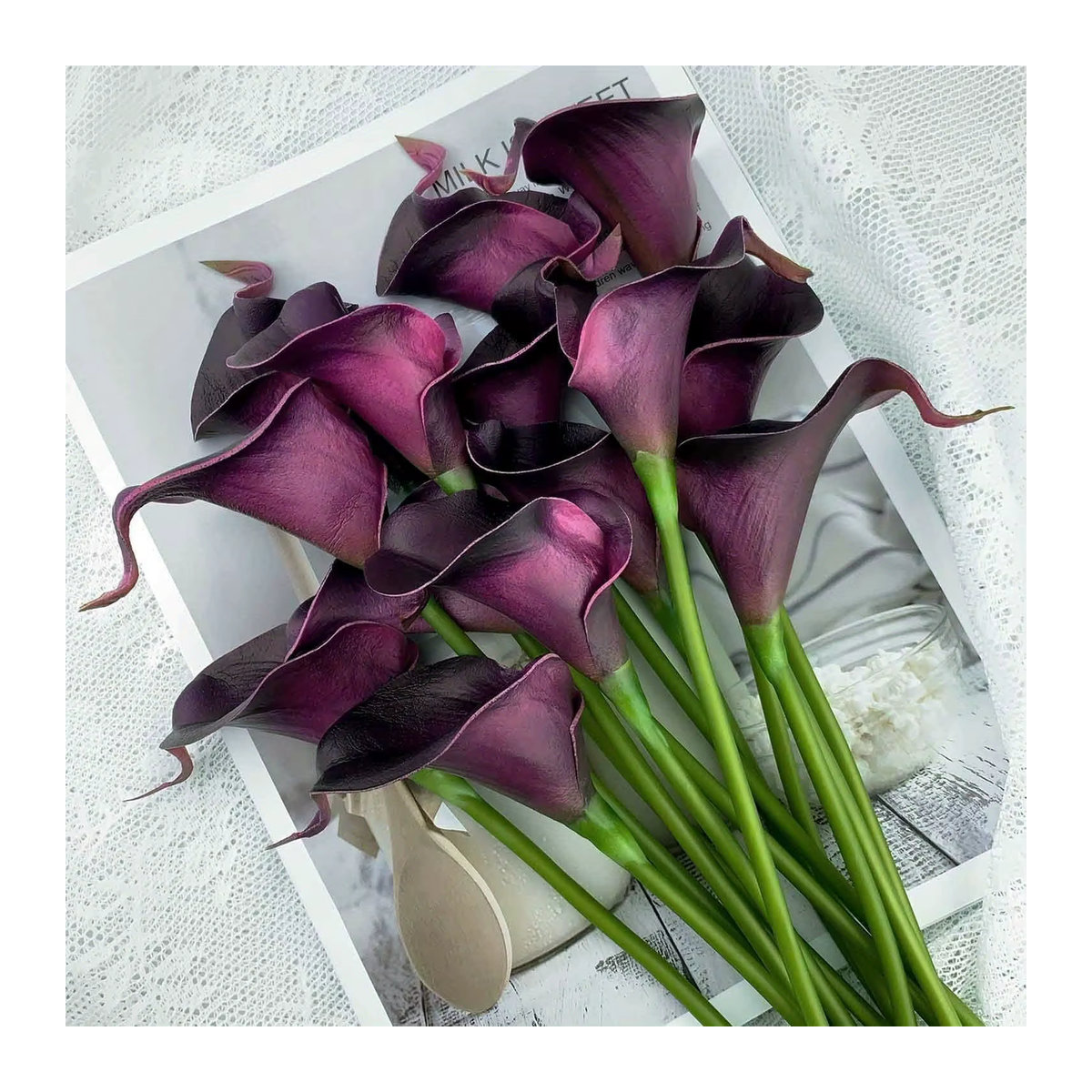 10 Stück künstliche Calla-Lilien Blumenstrauß in Weiß und Lila zur Tischdekoration für Hochzeit, Party und Zuhause - Bild 2