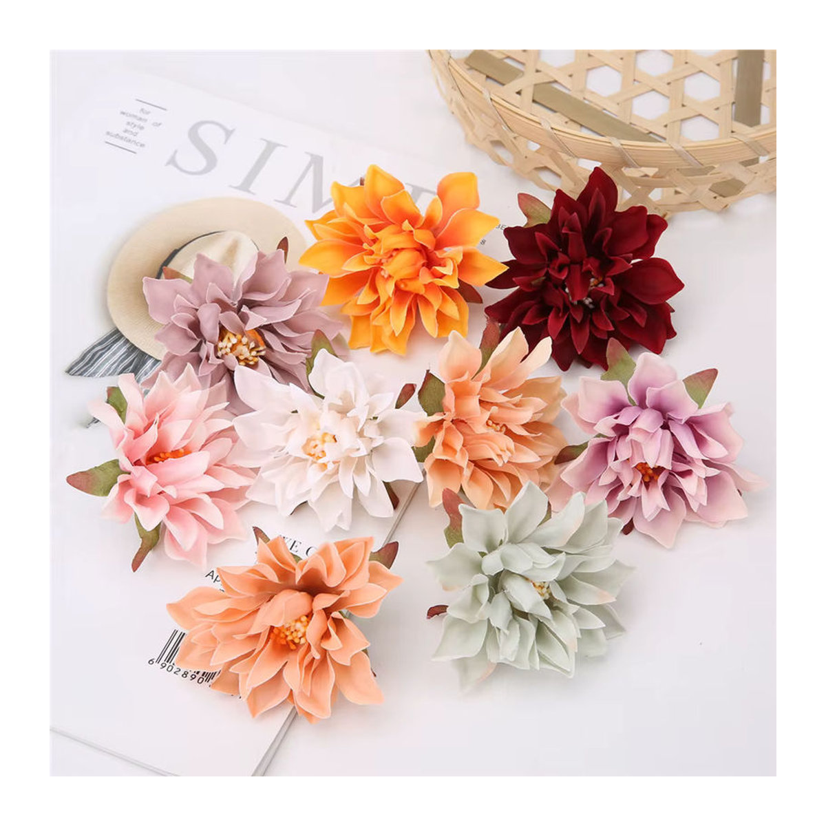 10 Stück künstliche Dahlien-Blumenköpfe von Uflower in Weiß und Mehrfarbig aus Textil für DIY Dekoration und Hochzeiten - Bild 2