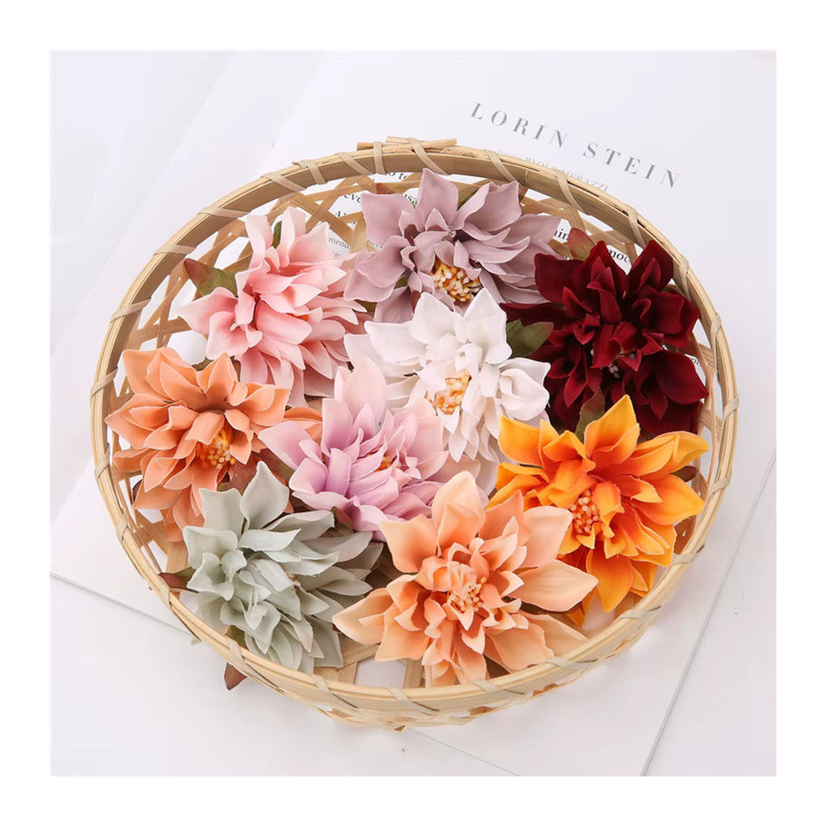 10 Stück künstliche Dahlien-Blumenköpfe von Uflower in Weiß und Mehrfarbig aus Textil für DIY Dekoration und Hochzeiten - Bild 3