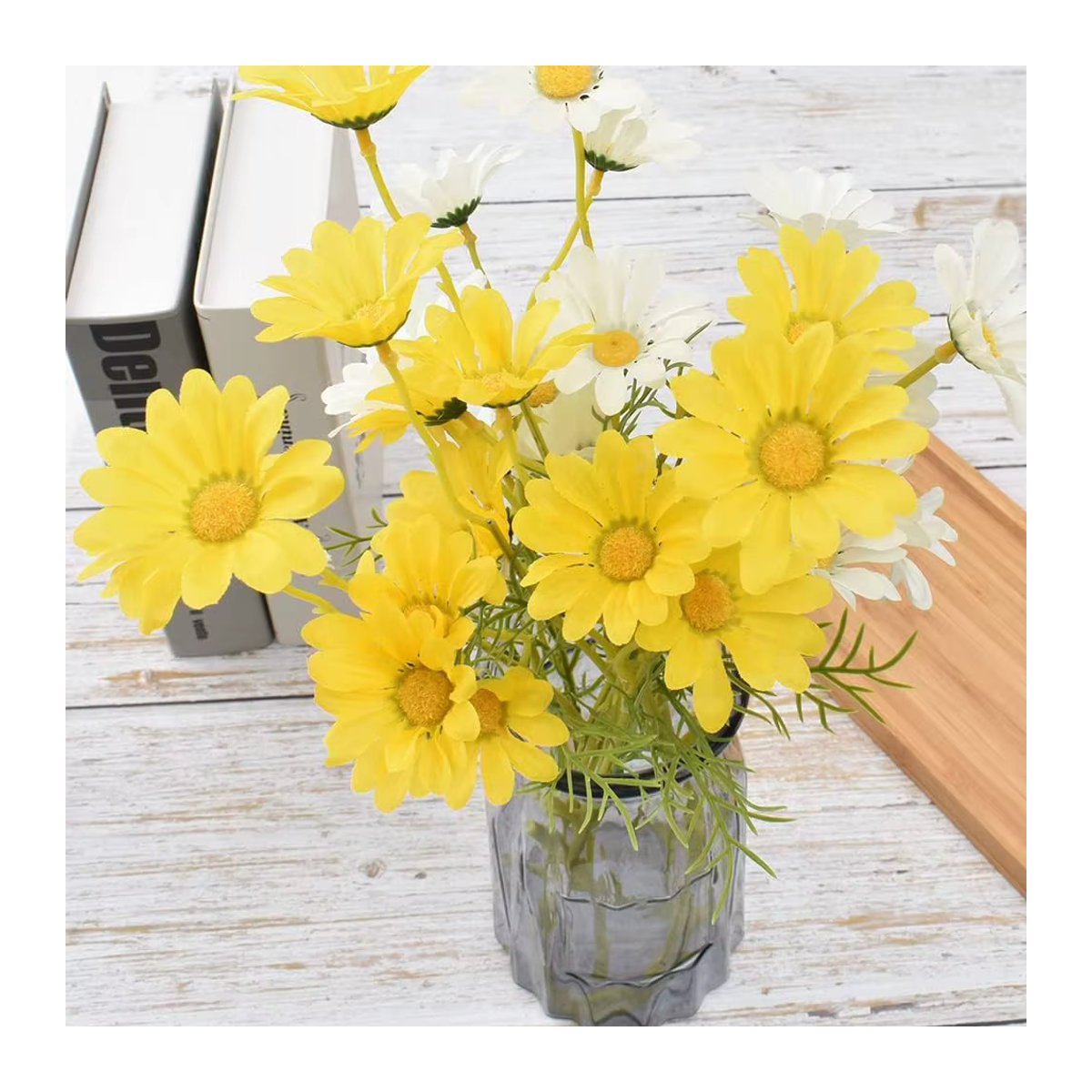 10 Stück künstliche Gänseblümchen mit Stielen, UV-beständige Wildblumen in Gelb und Mehrfarbig für den Außenbereich - Bild 3