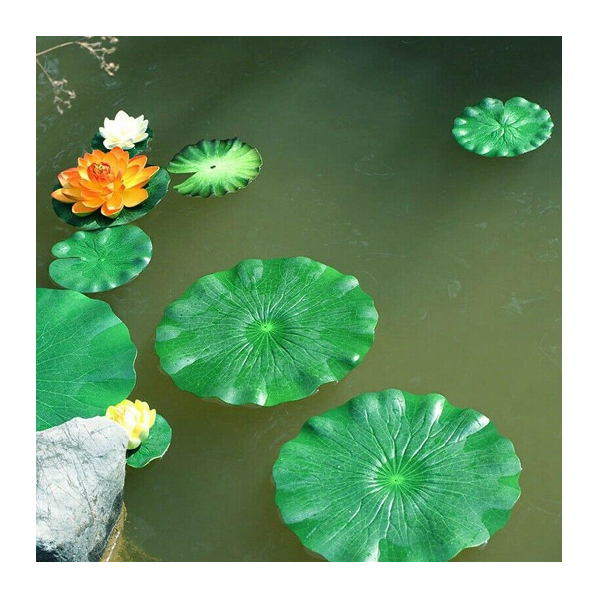 10 Stück künstliche Lotusblätter von Achievement2017 in Grün als schwimmende Seerosen-Dekoration für Pool und Garten - Bild 4