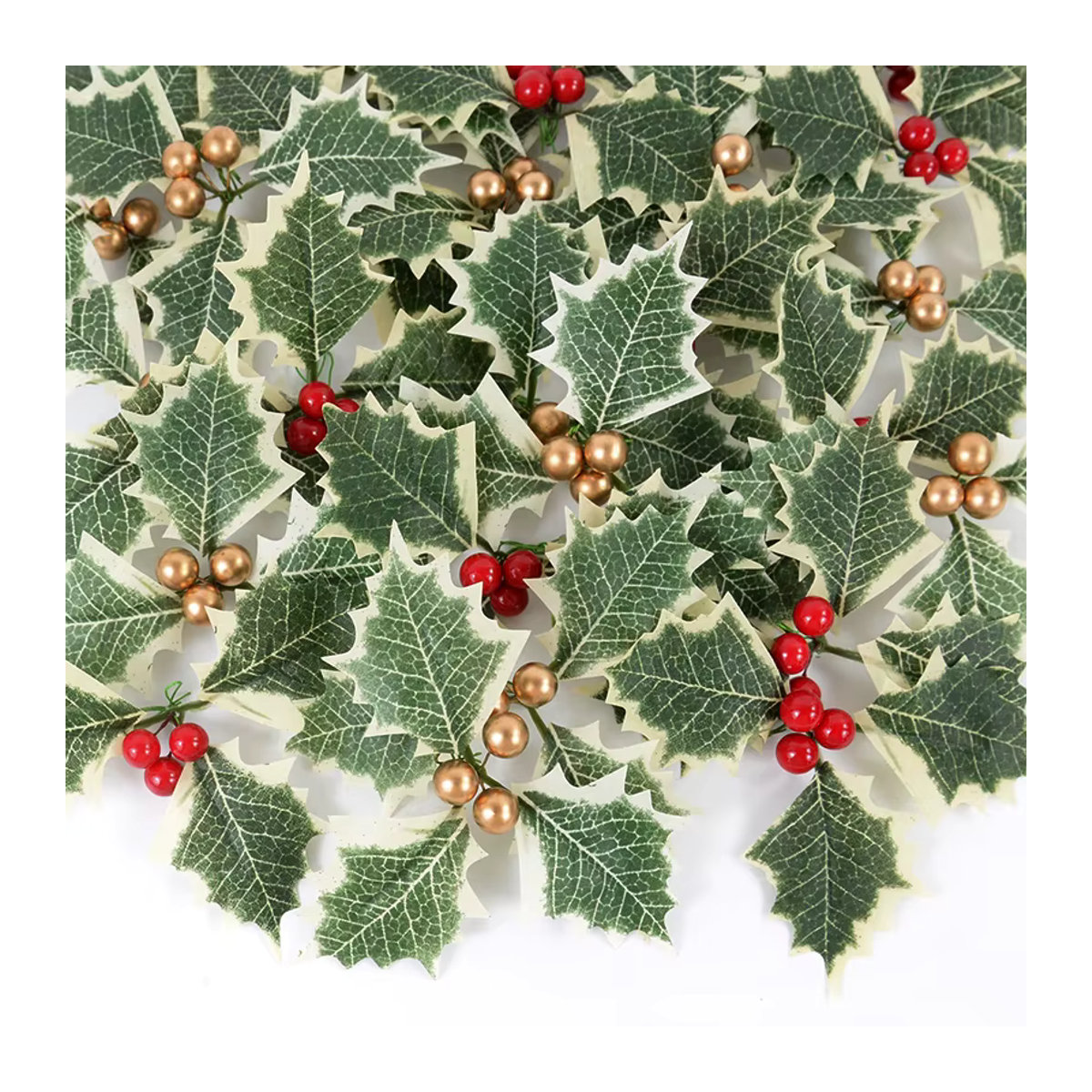 10 Stück künstliche Stechpalmenbeeren mit Blättern von ZQNYCY in Grün für Weihnachtsdekoration und DIY-Kränze - Bild 2