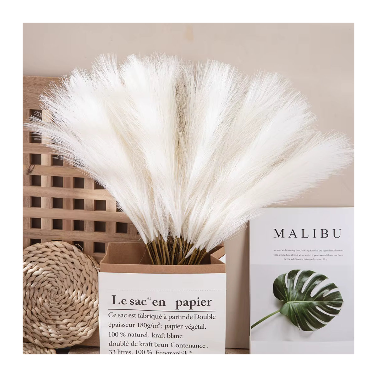 10 Stück künstliches Pampa Gras Uflower in Beige als Boho Bouquet für Hochzeiten und Dekorationen - Bild 3