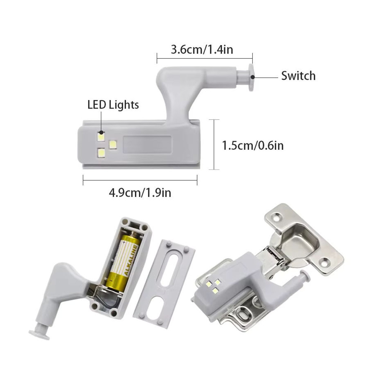 10 Stück LED-Schrankleuchten mit Bewegungsmelder und Innenscharnier für Möbel, Weiß - Bild 2