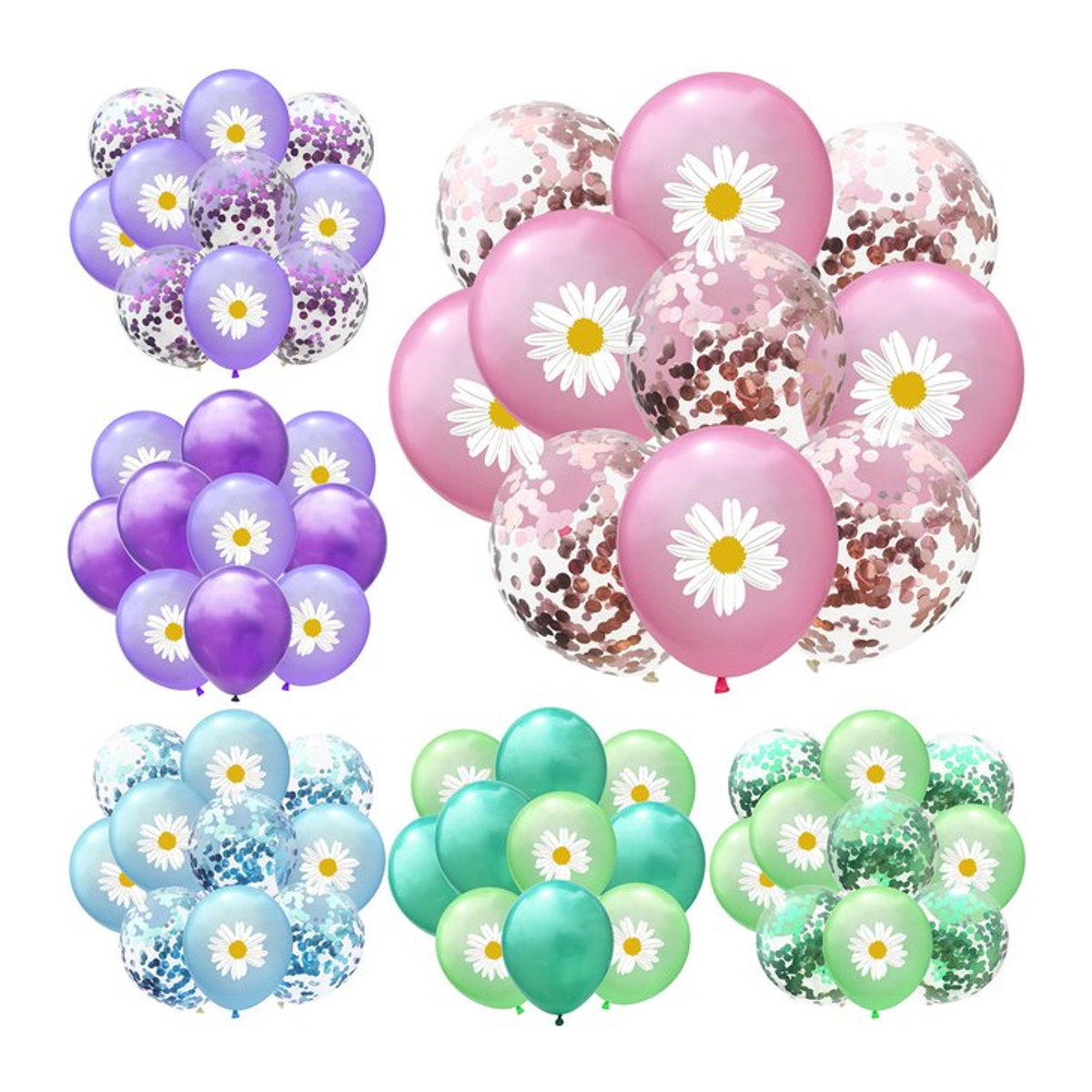 10 Stück LQZZY Gänseblümchen Latexballons mit Konfetti in Blau und Mehrfarbig, 12 Zoll Rund, Floral Party-Dekoration für Hochzeit und Geburtstag - Bild 1