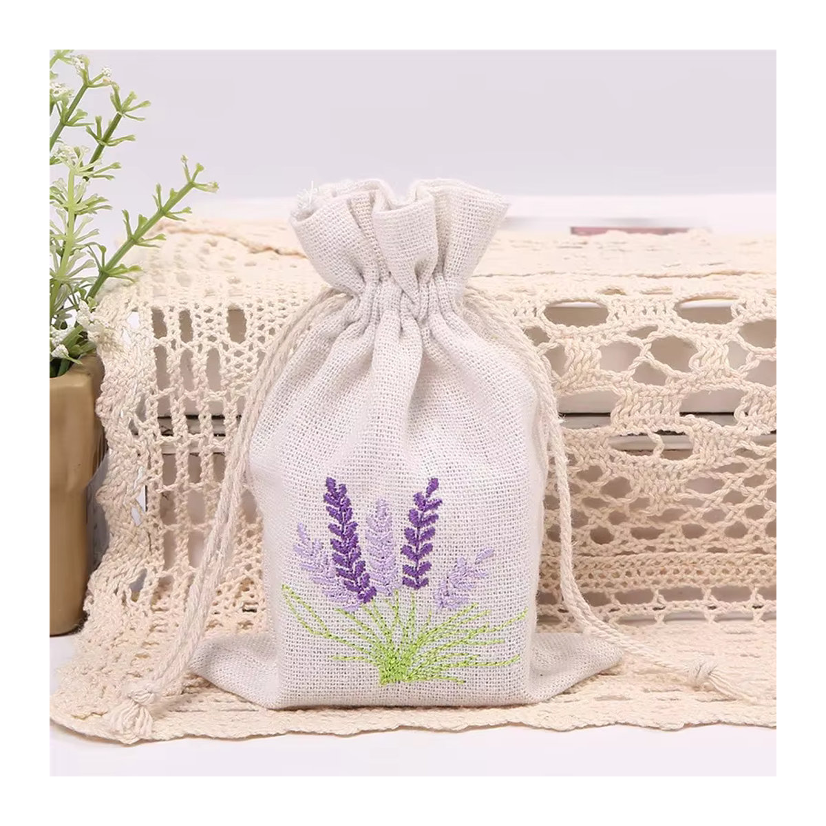 10 Stück merylover Stickerei-Lavendelbeutel aus Textil in Beige und Mehrfarbig, florale Aroma-Beutel für Trockenblumen, rechteckig und rustikal - Bild 2