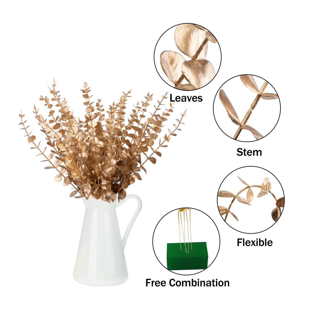 10 Stück MUFU künstliche Eukalyptusstiele in Gold, 38 cm Länge, ideale Dekoration für Hochzeit und Weihnachten - Bild 3