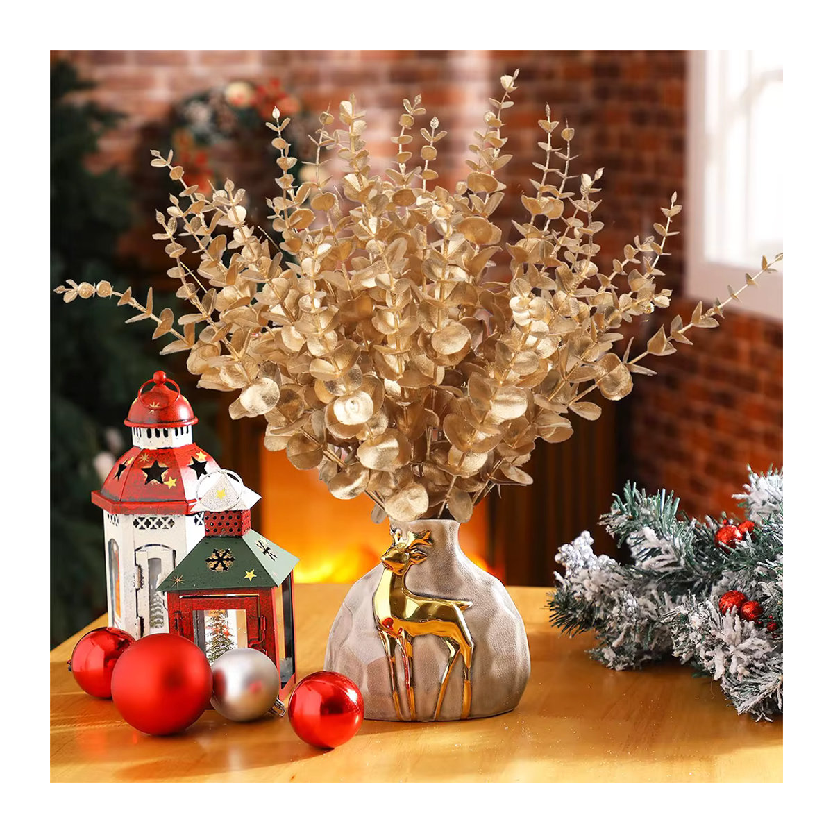 10 Stück MUFU künstliche Eukalyptusstiele in Gold, 38 cm Länge, ideale Dekoration für Hochzeit und Weihnachten - Bild 4