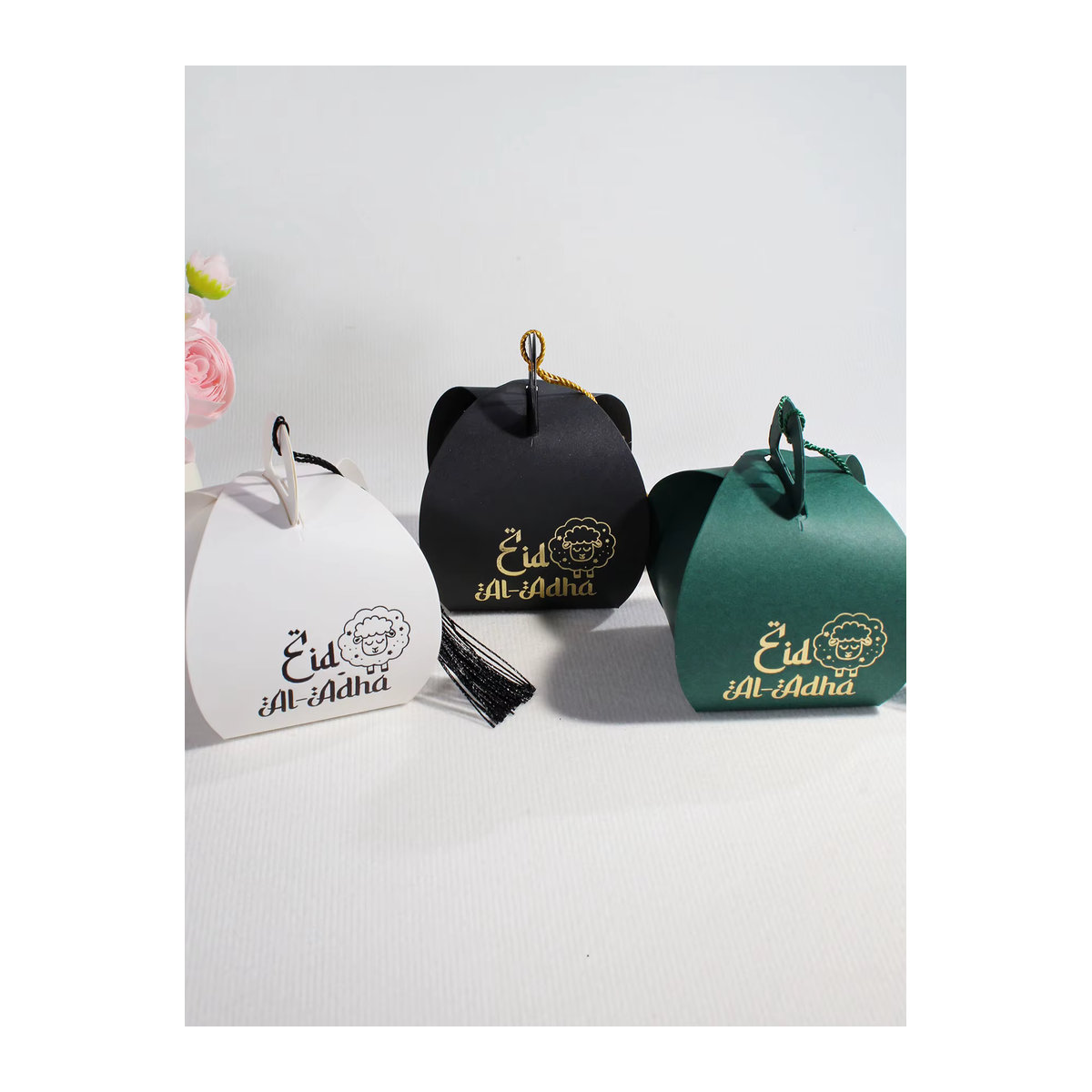10 Stück RMTPT Eid al Adha Geschenkboxen aus Papier mit Lammmuster und Quaste, mehrfarbig, orientalisch - Bild 3