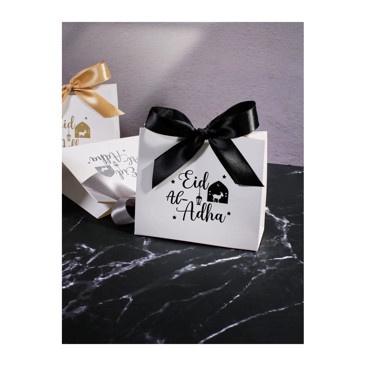 10 Stück RMTPT Eid al Adha Geschenkboxen aus Papier mit Schafmuster in Schwarz, Gold, Silber und Weiß - Bild 2