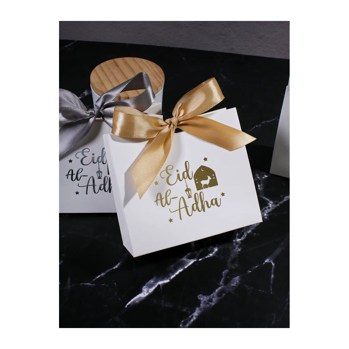 10 Stück RMTPT Eid al Adha Geschenkboxen aus Papier mit Schafmuster in Schwarz, Gold, Silber und Weiß - Bild 3