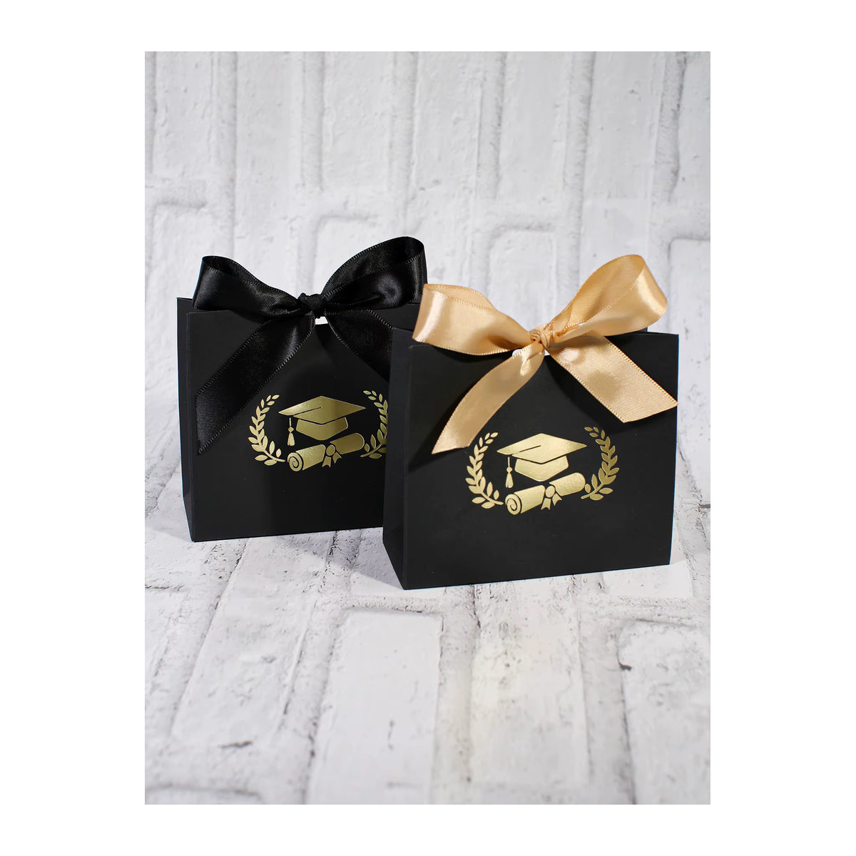 10 Stück RMTPT Geschenkboxen aus Papier in Schwarz-Gold mit geometrischem Muster für den Abschluss - Bild 2