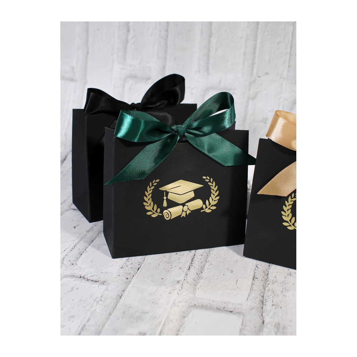 10 Stück RMTPT Geschenkboxen aus Papier in Schwarz-Gold mit geometrischem Muster für den Abschluss - Bild 3