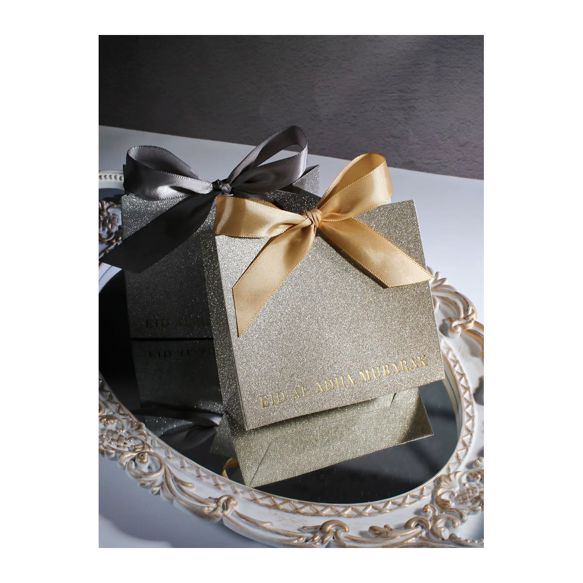 10 Stück RMTPT Geschenkboxen aus Papier in Silber und Gold mit Schleifen für Eid al Adha - Bild 2