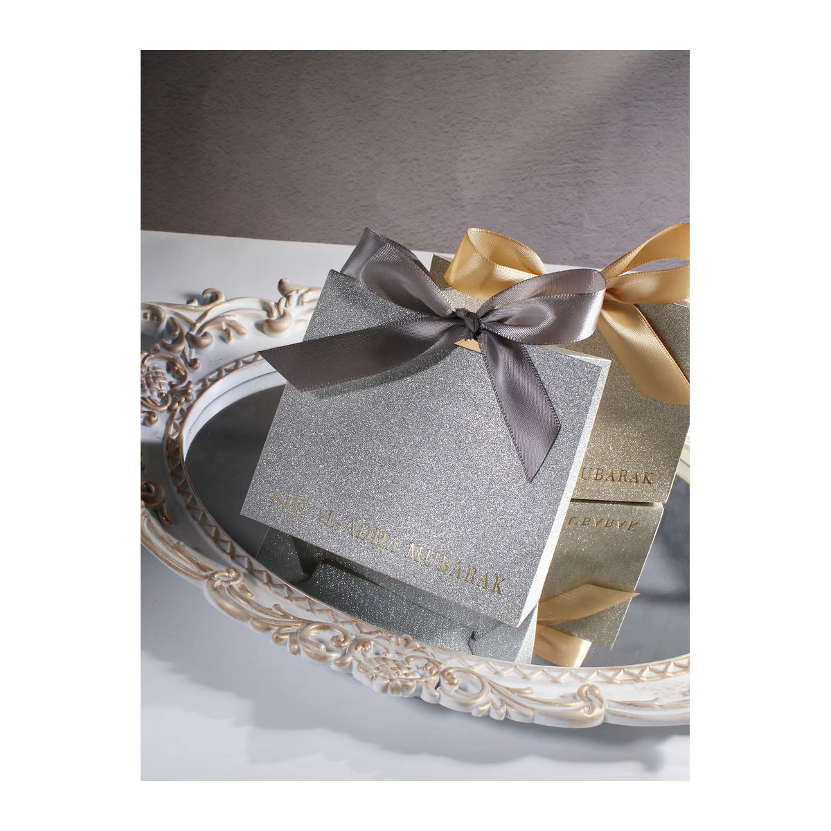 10 Stück RMTPT Geschenkboxen aus Papier in Silber und Gold mit Schleifen für Eid al Adha - Bild 3