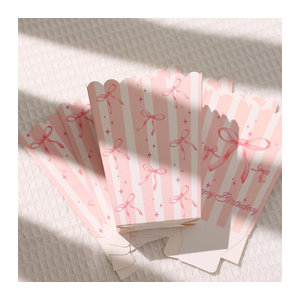 10 Stück rosa gestreifte Popcorn-Plätzchenboxen aus Papier mit Schleife als Partydekoration für Kindergeburtstage und Babypartys