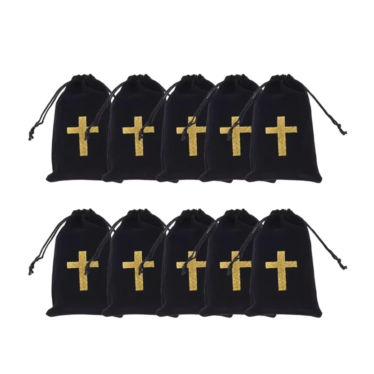 10 Stück schwarze Samtbeutel mit Kreuzmuster und Kordelzug als elegante Stoffbeutel für Schmuck und Geschenke - Bild 3