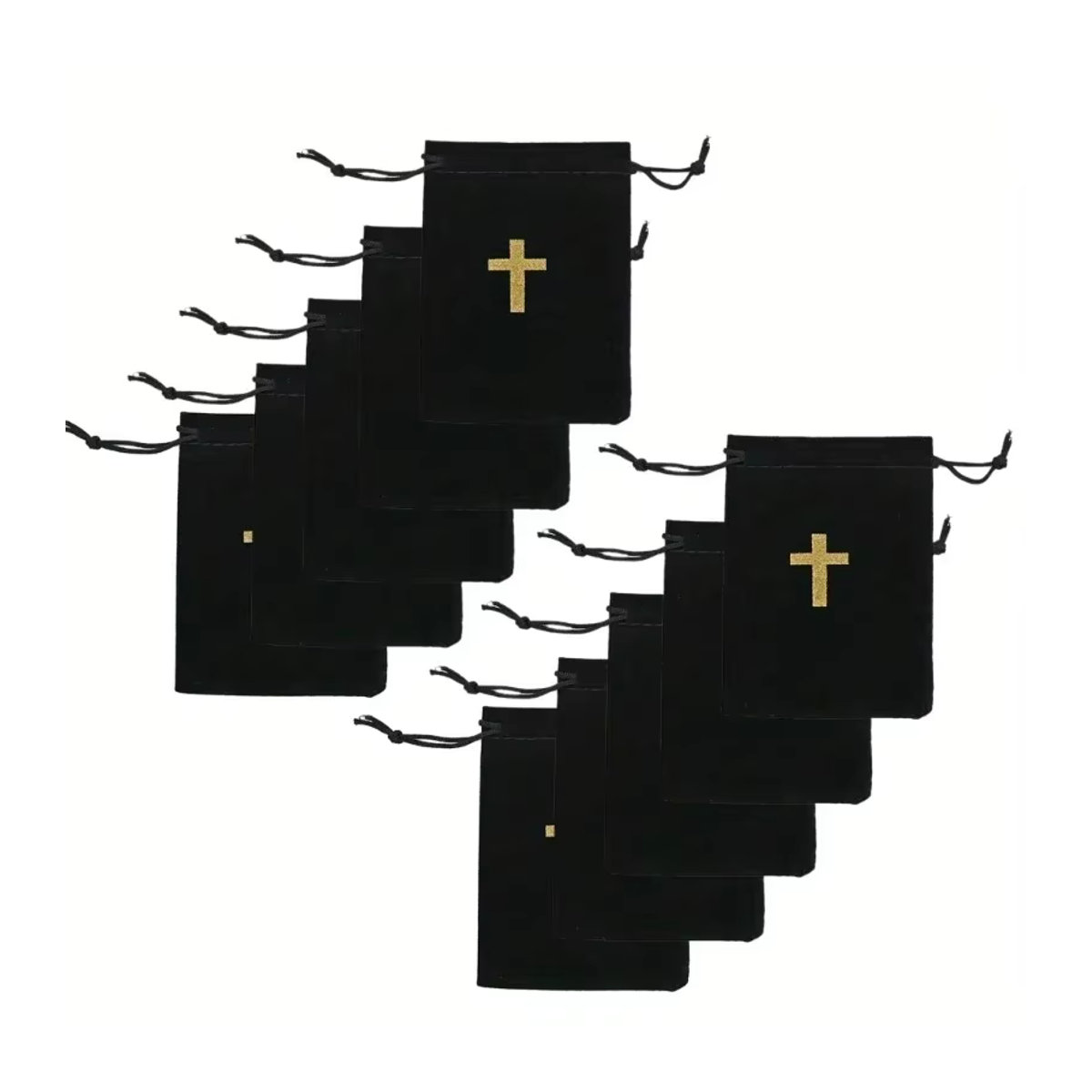 10 Stück schwarze Samtbeutel mit Kreuzmuster und Kordelzug als elegante Stoffbeutel für Schmuck und Geschenke - Bild 5