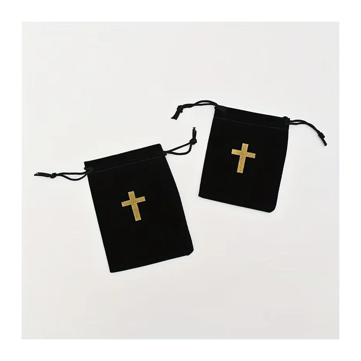 10 Stück schwarze Samtbeutel mit Kreuzmuster und Kordelzug als elegante Stoffbeutel für Schmuck und Geschenke - Bild 6