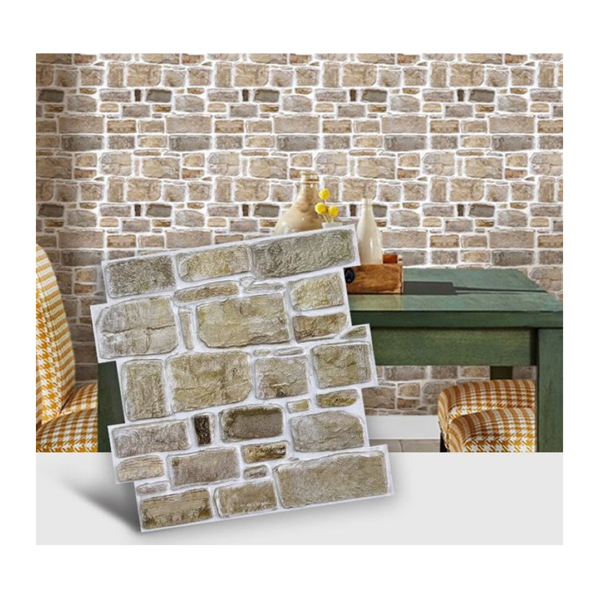 10 Stück selbstklebende 3D-Wandpaneele aus Kunststein in Beige im Vintage-Stil mit geometrischem Design - Bild 1