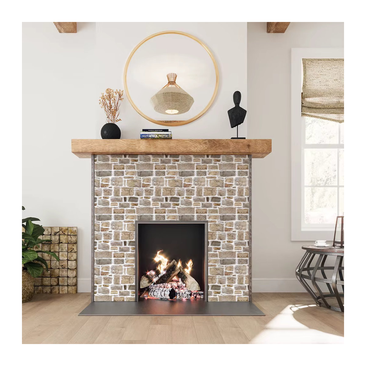 10 Stück selbstklebende 3D-Wandpaneele aus Kunststein in Beige im Vintage-Stil mit geometrischem Design - Bild 2