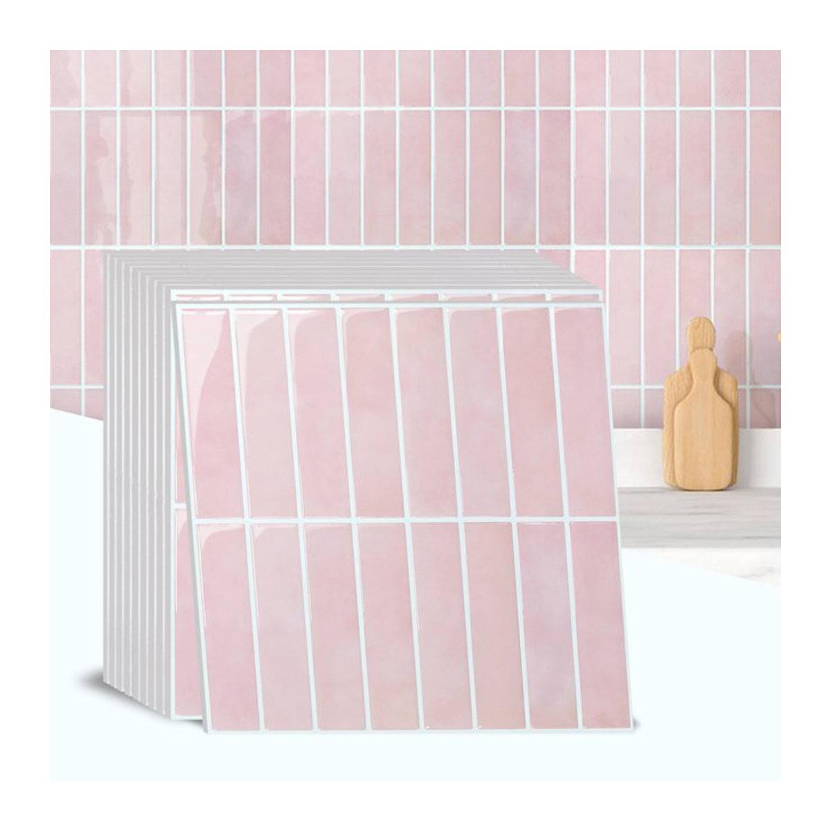 10 Stück selbstklebende Fliesenaufkleber von COMSTICKC in Rosa, quadratisch mit abstraktem Design, B/B: 30,5 x 30,5 cm - Bild 1