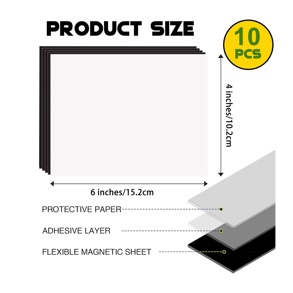 10 Stück selbstklebende magnetische Papierplatten, Schwarz, B: 15,2 cm, H: 10,2 cm - Bild 2