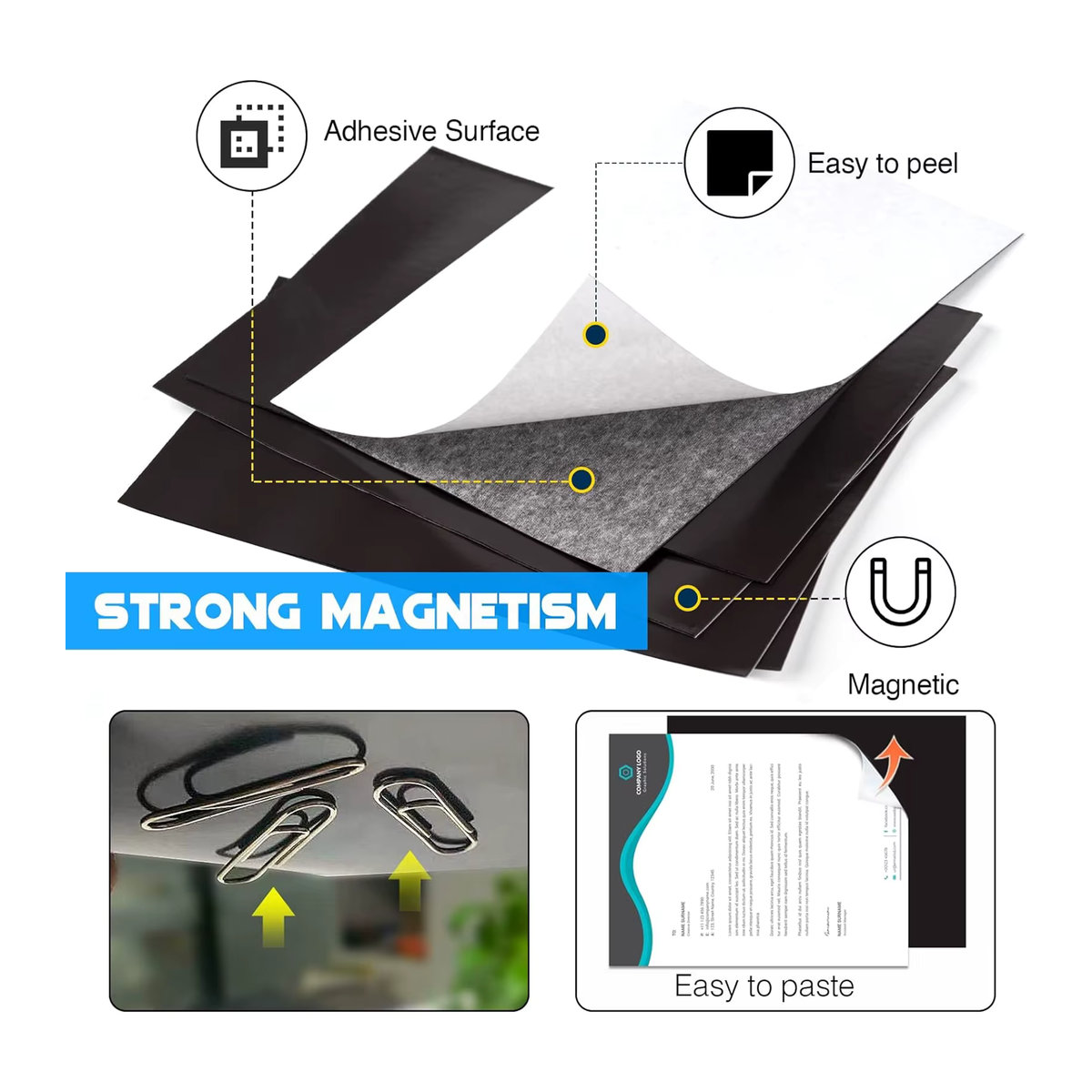10 Stück selbstklebende magnetische Papierplatten, Schwarz, B: 15,2 cm, H: 10,2 cm - Bild 4