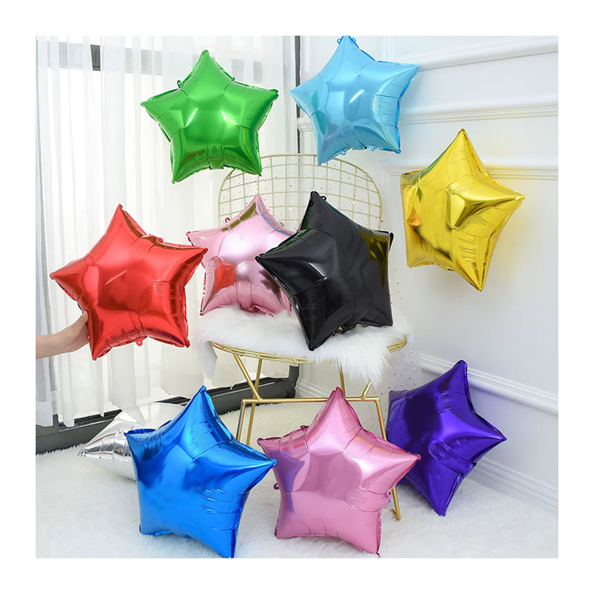 10 Stück Stern Folienballons von EACH PARTY in Schwarz und Mehrfarbig, 45,72 cm Durchmesser, ideal als Heliumballons für Geburtstag, Hochzeit und Babyparty - Bild 2