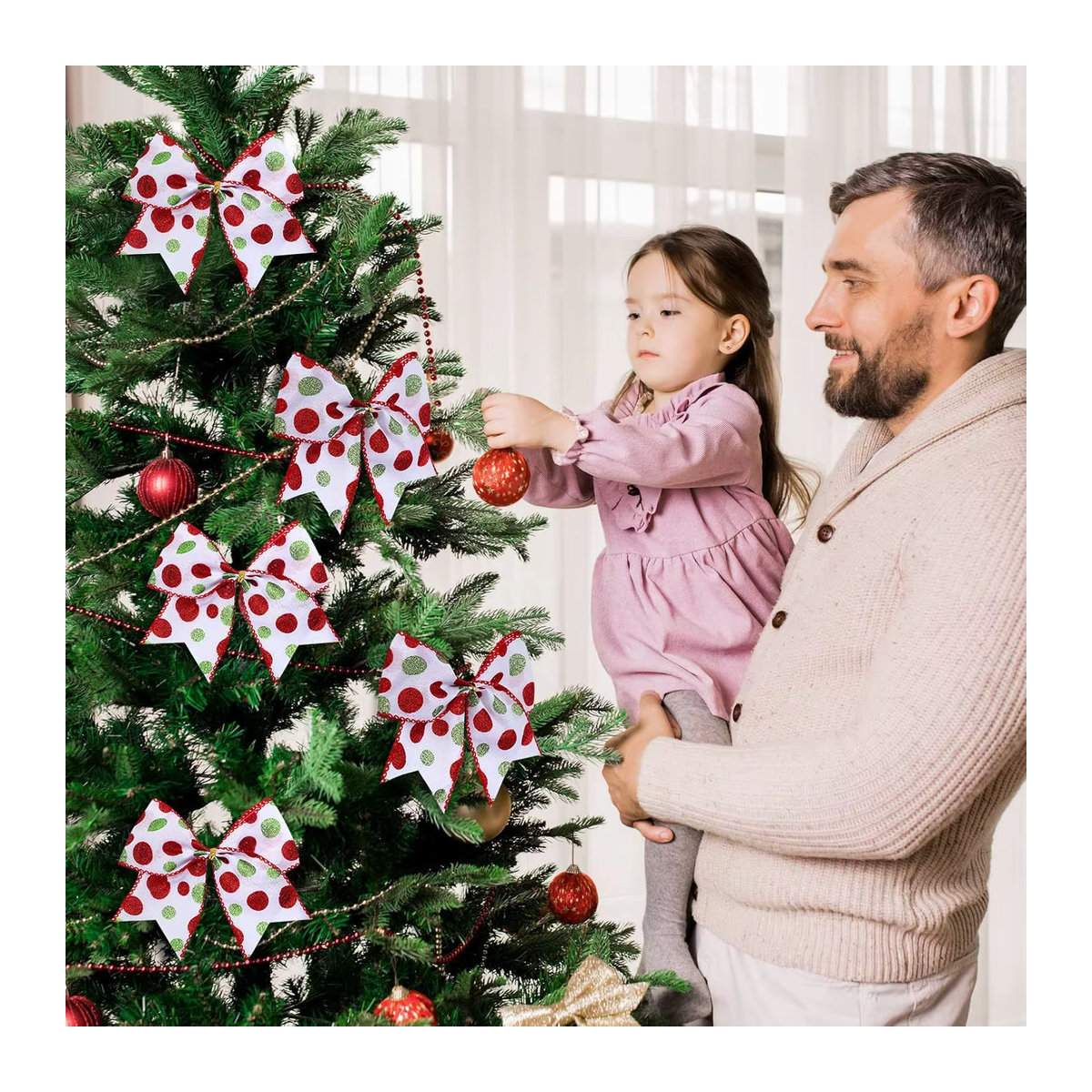 10 Stück YTYIN Weihnachts-Samtschleifen im Vintage-Stil in Beige und Mehrfarbig für Weihnachtsbaum, Kranz und Heimdekoration - Bild 1