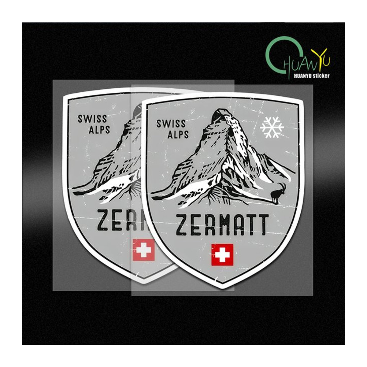 10 Stück Zermatt Mountain Schweiz Emblem Aufkleber in Grau für Wand, Fenster, Auto und Wasserflaschen im Vintage-Stil, Durchmesser: 12,4 cm - Bild 1