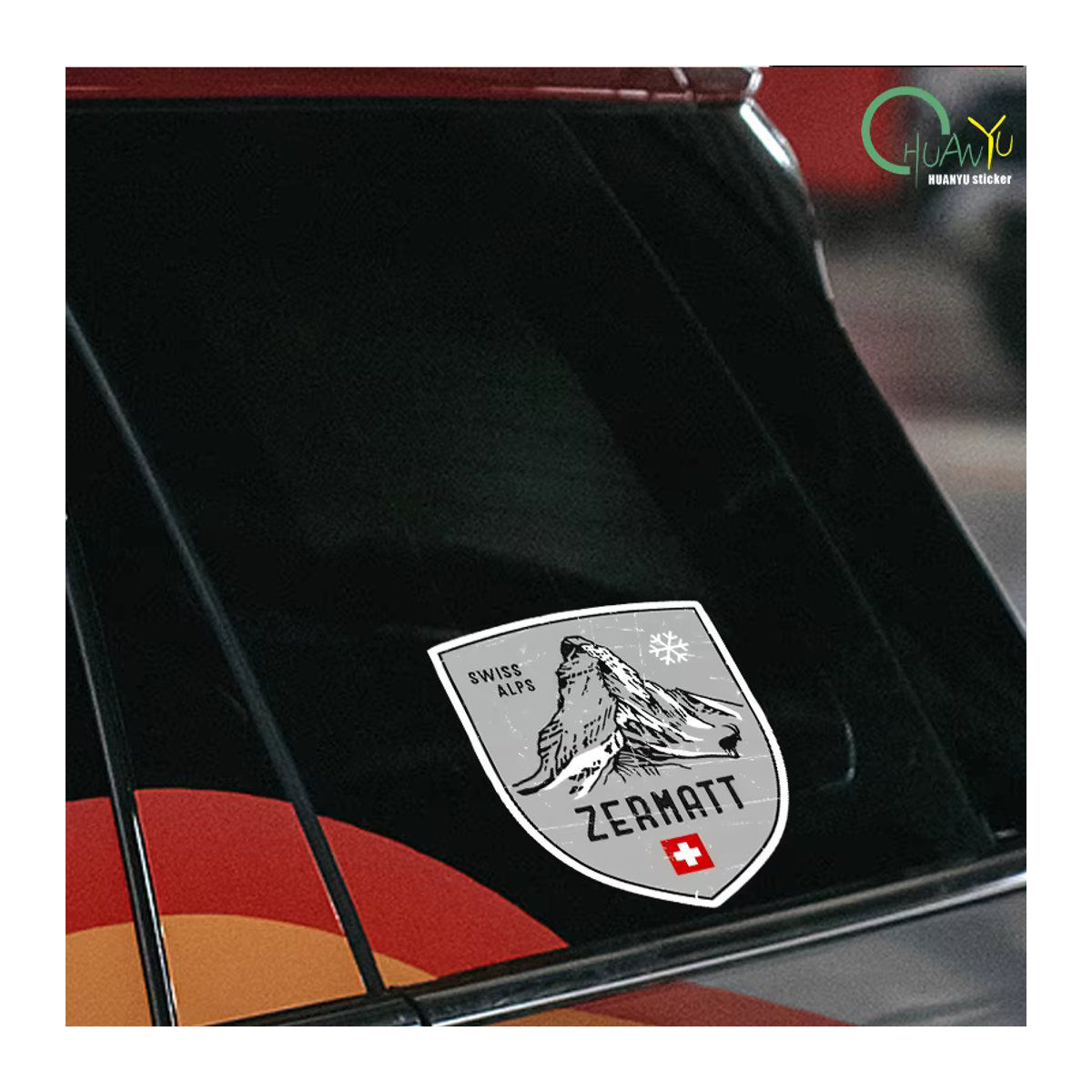 10 Stück Zermatt Mountain Schweiz Emblem Aufkleber in Grau für Wand, Fenster, Auto und Wasserflaschen im Vintage-Stil, Durchmesser: 12,4 cm - Bild 3