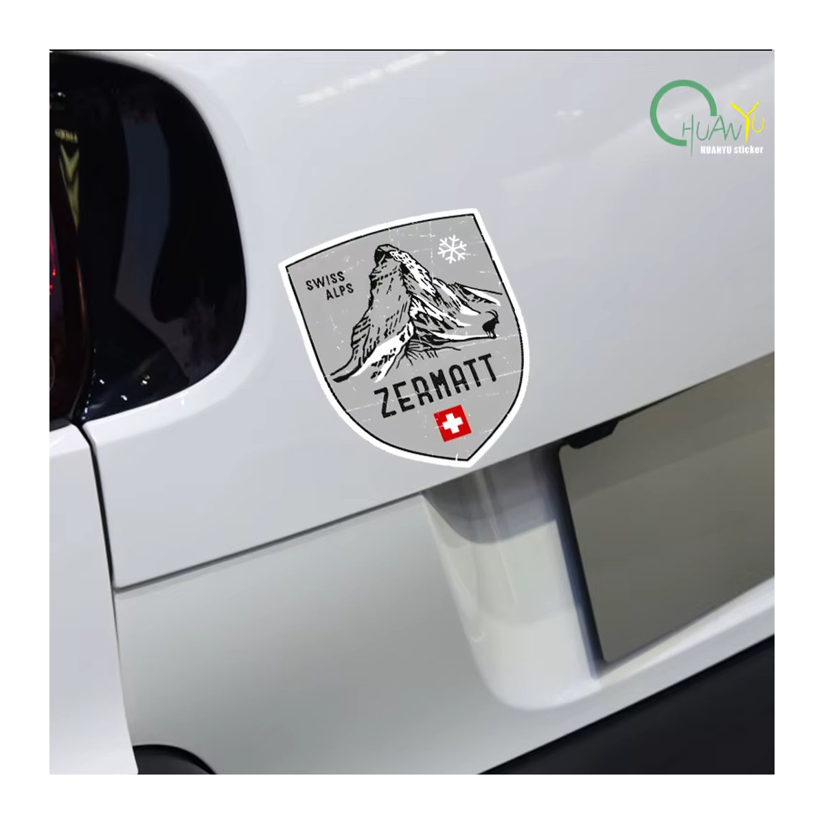 10 Stück Zermatt Mountain Schweiz Emblem Aufkleber in Grau für Wand, Fenster, Auto und Wasserflaschen im Vintage-Stil, Durchmesser: 12,4 cm - Bild 5