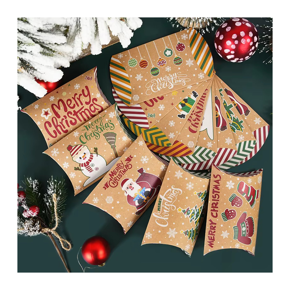 10 Stück ZQNYCY Weihnachtliche Geschenkkartons in Kissenform aus Papier, Mehrfarbig - Bild 2