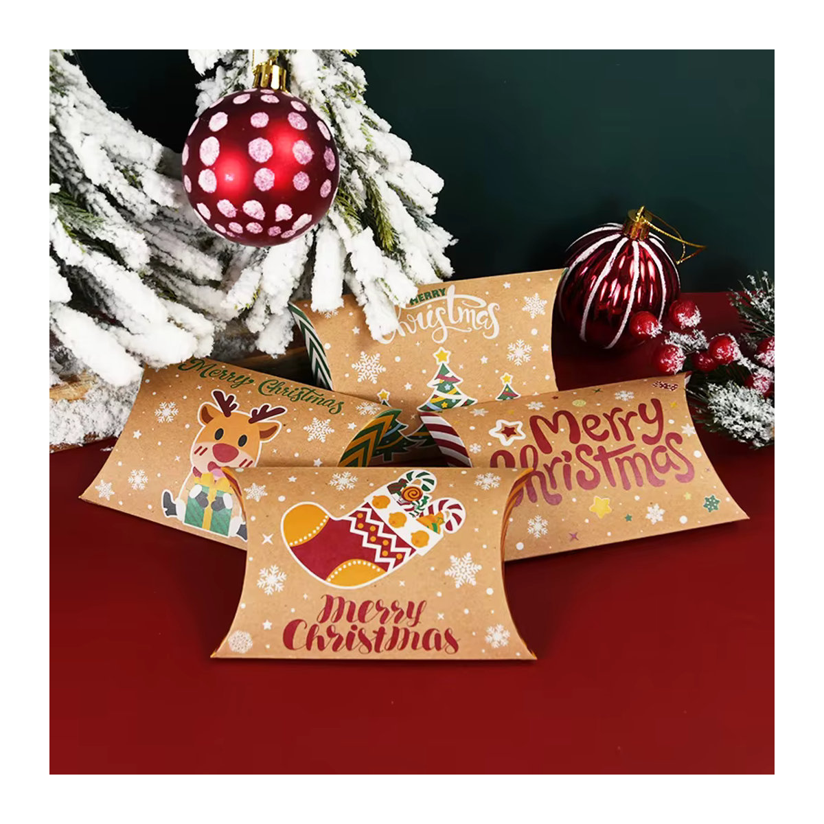 10 Stück ZQNYCY Weihnachtliche Geschenkkartons in Kissenform aus Papier, Mehrfarbig - Bild 4
