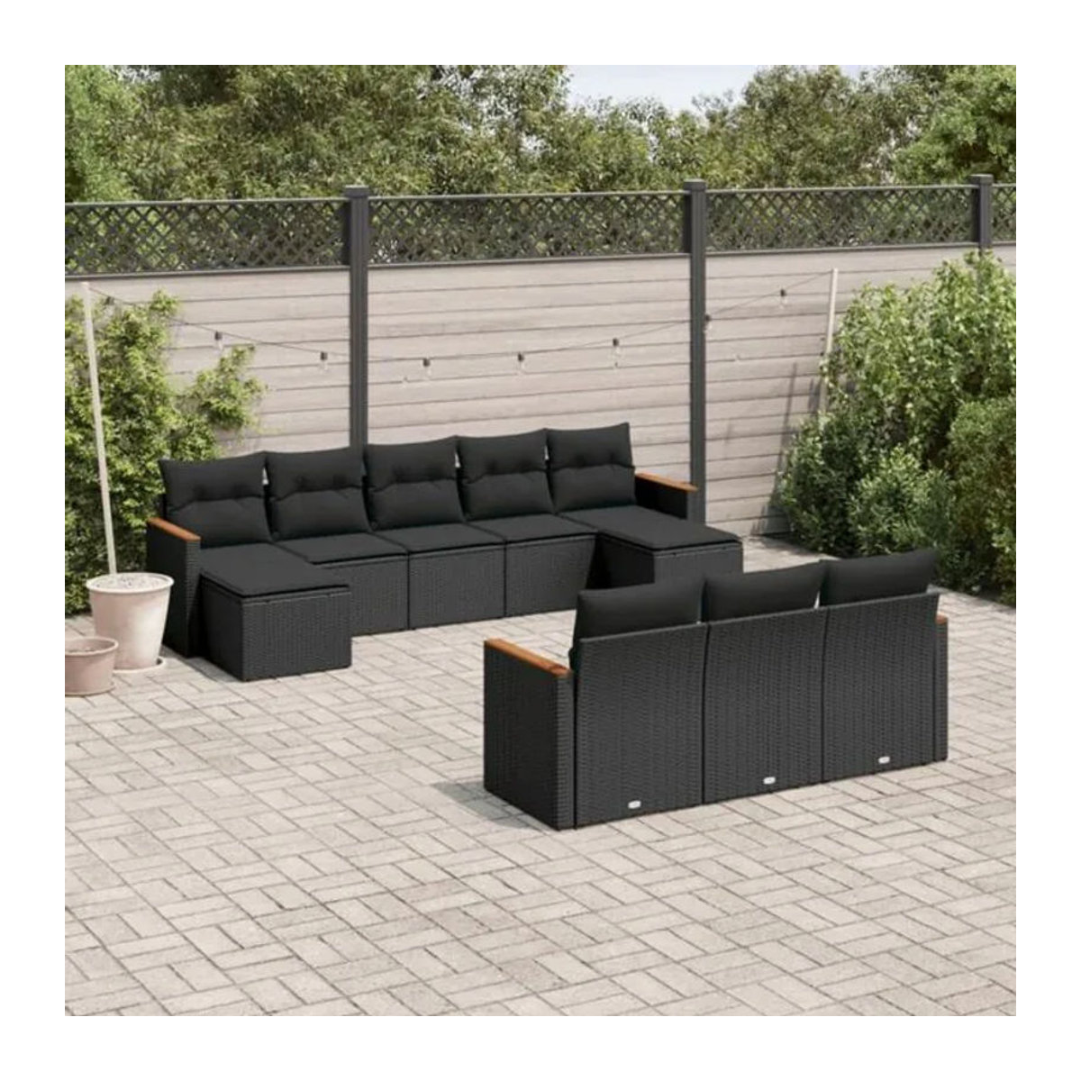 10-teilige Garten-Sofagarnitur aus Poly-Rattan mit Kissen in Schwarz von VIDAXL - Bild 1