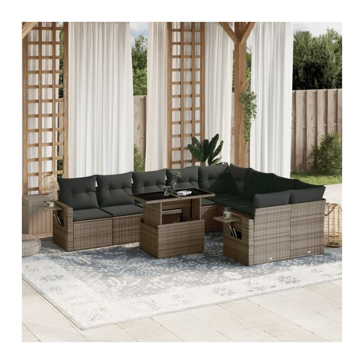 10-teilige moderne Garten-Sofagarnitur aus Poly-Rattan mit Kissen in Grau von vidaxl - Bild 1