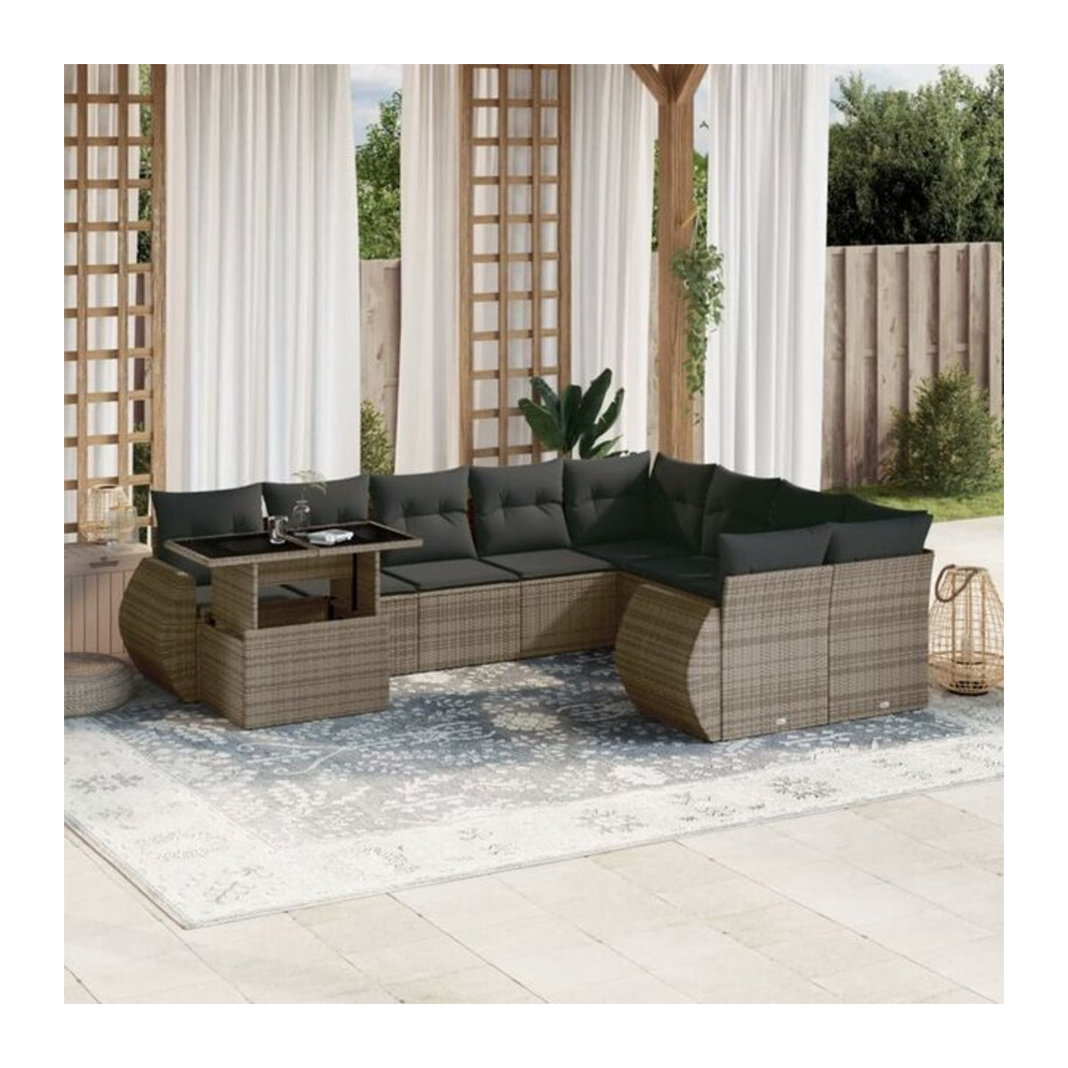 10-teilige moderne Garten-Sofagarnitur aus Poly-Rattan mit Kissen in Grau von vidaxl - Bild 1
