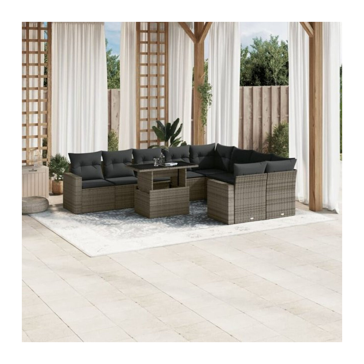 10-teilige moderne Garten-Sofagarnitur mit Kissen aus Poly-Rattan in Grau von vidaxl - Bild 1