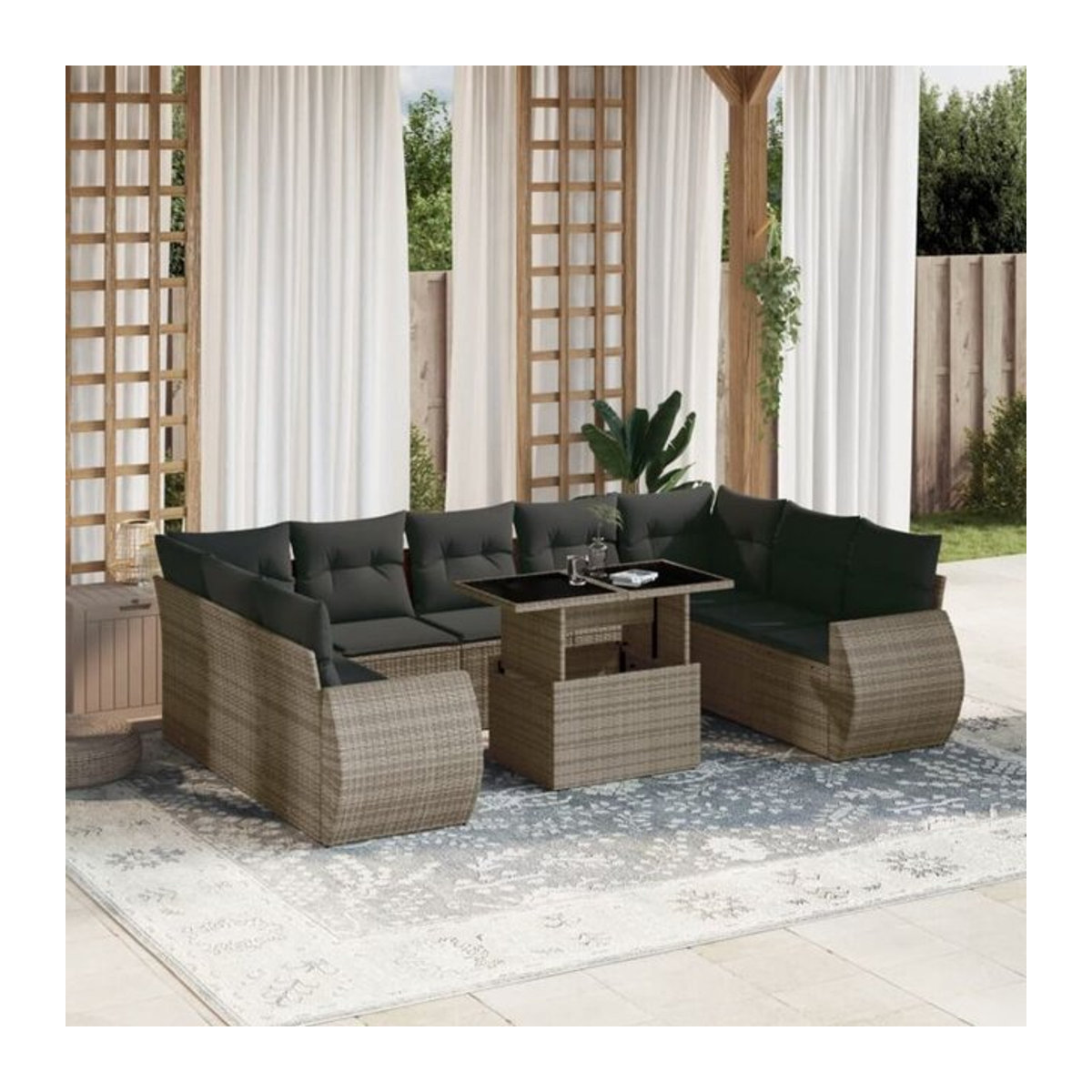 10-teilige modulare Garten-Sofagarnitur aus Poly-Rattan mit Kissen in Grau von vidaxl - Bild 1
