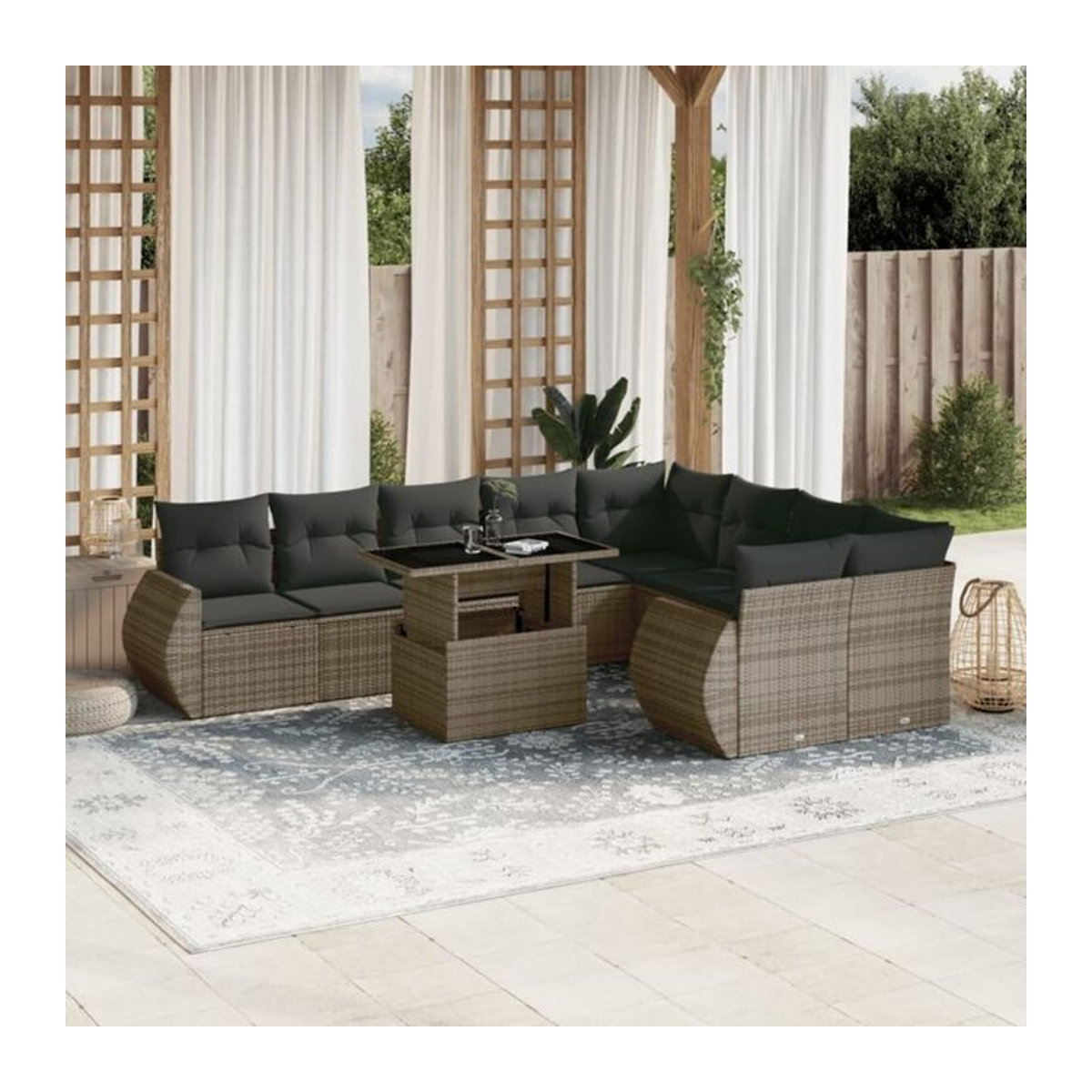 10-tlg. Garten-Sofagarnitur aus Poly-Rattan mit Kissen in Grau von vidaxl - Bild 1