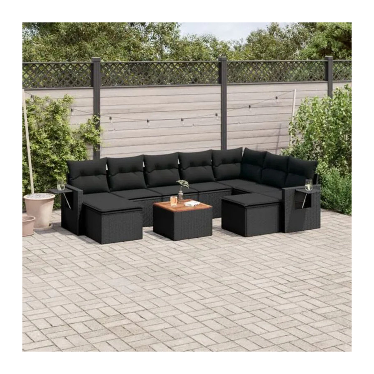 10-tlg. Garten-Sofagarnitur aus Poly-Rattan mit Kissen in Schwarz von vidaxl - Bild 1