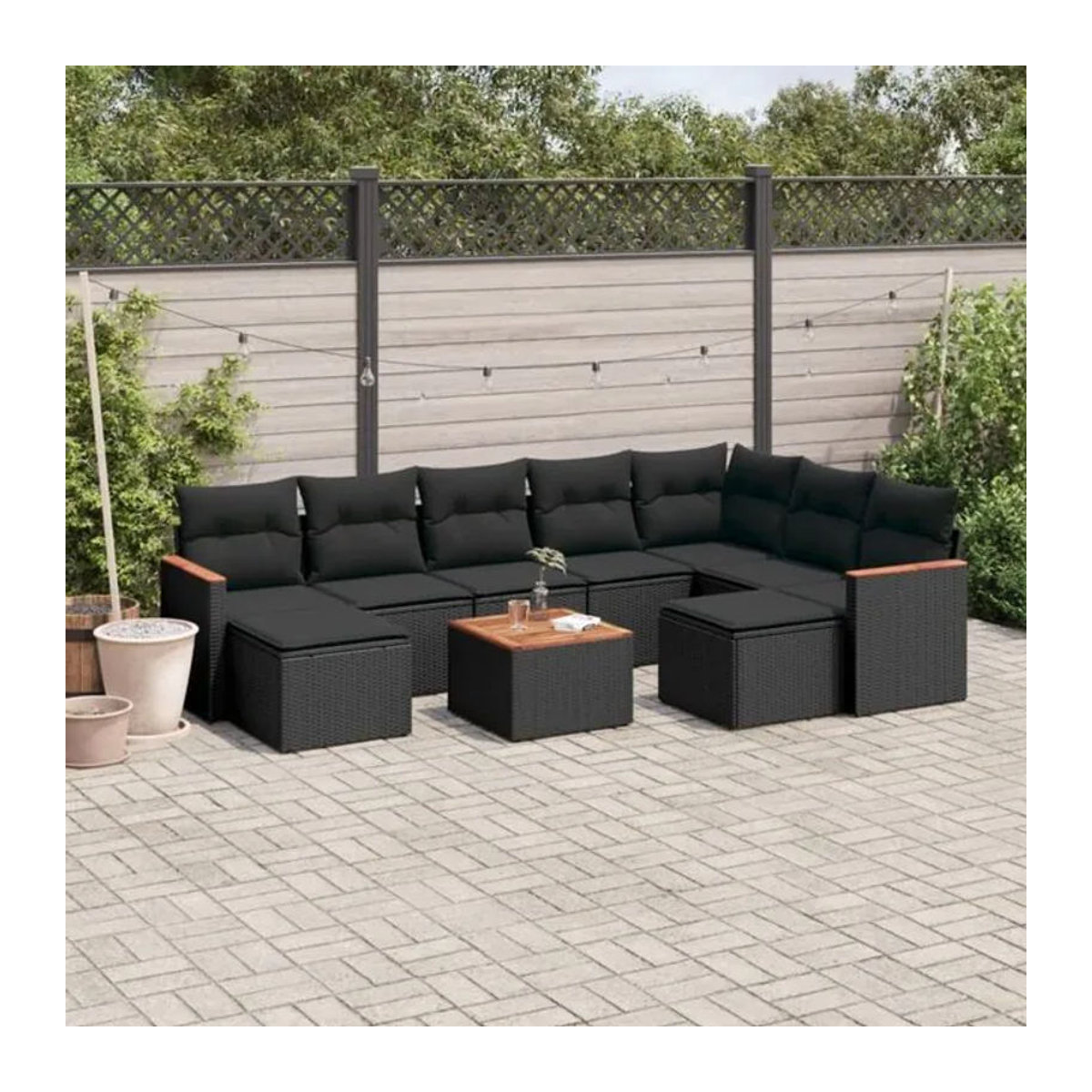 10-tlg. Garten-Sofagarnitur aus Poly-Rattan mit Kissen in Schwarz von vidaxl - Bild 1